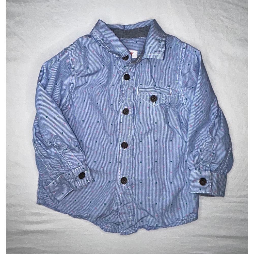 Cat & Jack Boys Blue‎ Striped Button Down Shirt Dress Shirt 18M Toddler